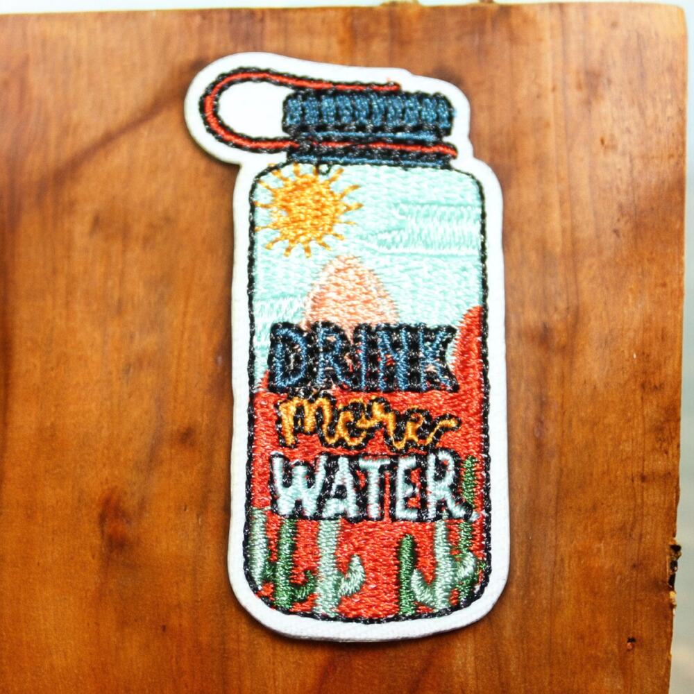 Drink More Water Bottle Hike Desert Cactus Iron On Patch Decal Embroidery